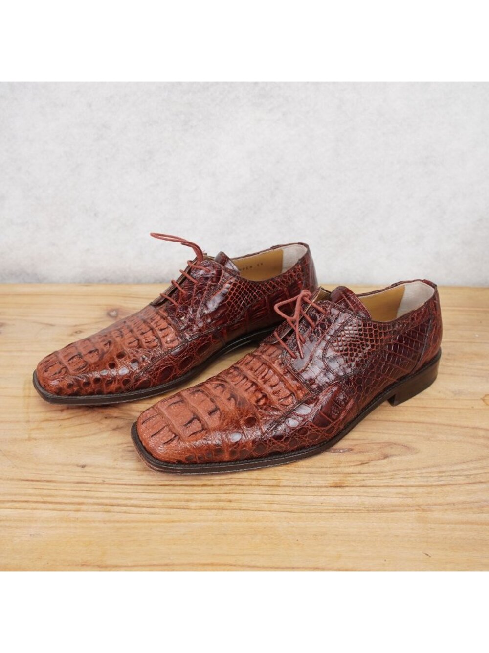 David Eden Ripper Men's 11 Wine Genuine Crocodile Oxford Square Toe Shoes